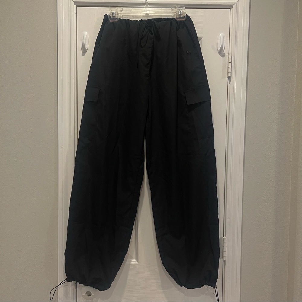 Cider Cargo Parachute Pants Women’s Med Black Hip Hop Dance Oversized Streetwear